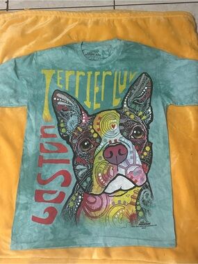 The Mountain Teal Multicolor Boston Terrier Graphic Dog T-Shirt